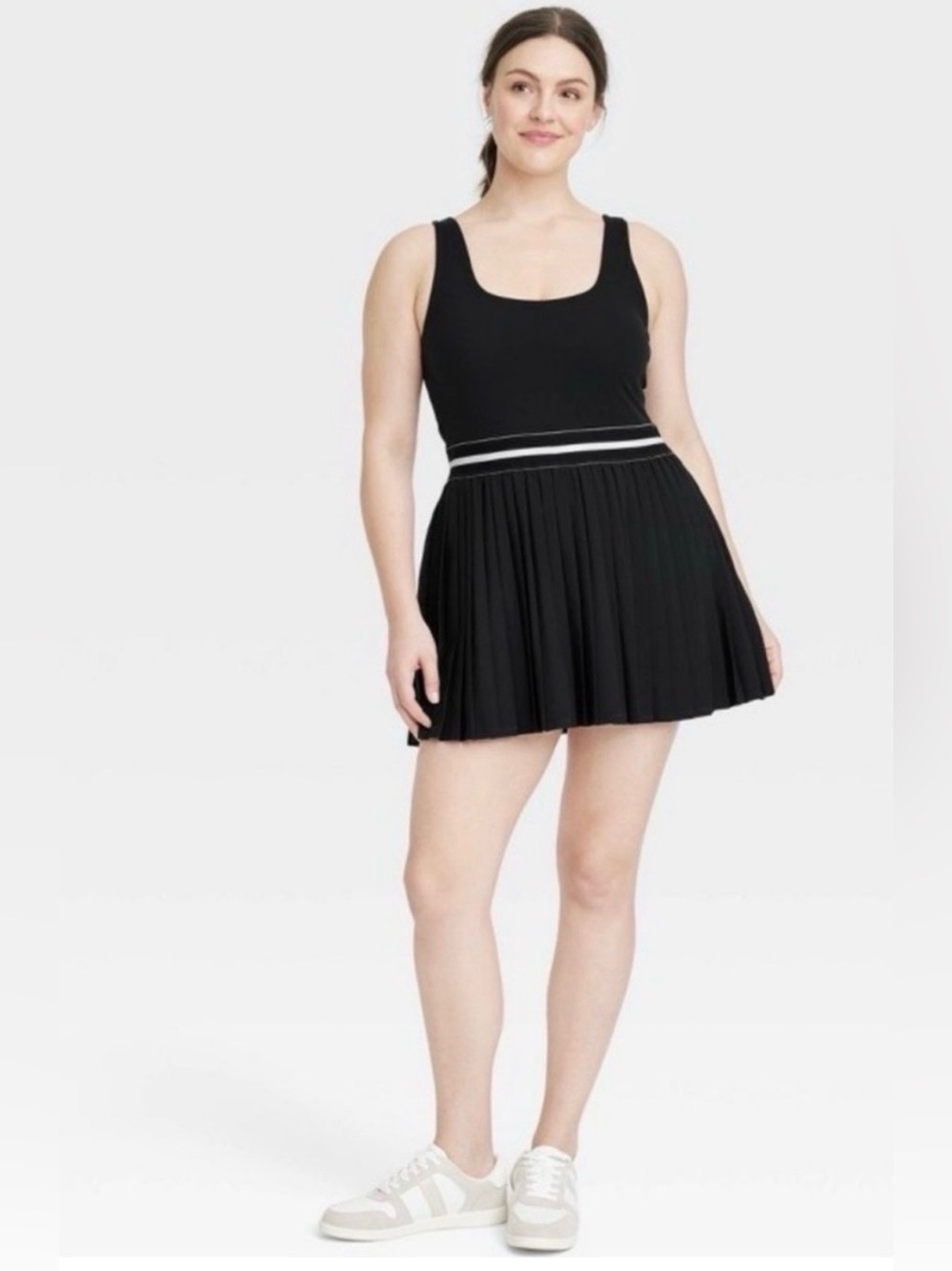 all in motion Black Tank Dress with White Waist Stripes